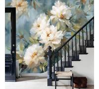 WunM Studio Paste the Wall Wallpaper White Peony and Branches,Flowering Plants Non Self Adhesive Wall Mural for Living Room Bedroom Large Wall Decor,Light Blue,400x280cm