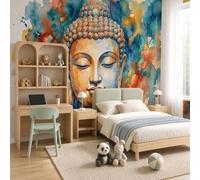 WunM Studio Paste the Wall Wallpaper Zen-Inspired Buddhist Statues,Buddha Non Self Adhesive Wall Mural for Living Room Bedroom Large Wall Decor,Royal Blue,300x210cm