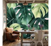 WunM Studio Photo Wallpaper Monstera leaf pattern 300x210cm - Non-Woven Premium Art 3D Print Fleece Wall Mural Decoration Poster Picture Design Modern - Realistic and elegant plants,Non Self Adhesive