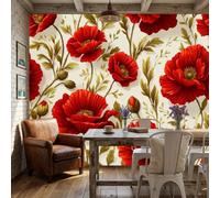 WunM Studio Poppy Fabric Wallpaper Claret Flowering Branches Texture Mural Living Room Feature Wall Premium Photo Wallpaper 400x280cm /157" H x 110" W (Not Peel and Stick)
