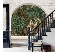 WunM Studio Premium Photo Wallpaper Tropical Plant Pattern 184x127cm / 72" H x 50" W Non-Woven Premium 3D Brick Effect Print Wall Mural Decoration Poster Picture Design Monstera Fern Leaves,Green