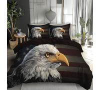 WunM Studio red Single Duvet Cover Sets - Realistic bald eagle head Bedding Set,American Flag Duvet Set with 2 Pillowcases,Soft Microfiber Bedding Sets 135 * 200cm,red