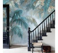 WunM Studio Retro Tropical Leaves Mural Wallpaper, Grey Background Distressed Plant Palm Leaves Wall Mural,Vintage Wallpaper for Living Room,Bedroom,Dinning Room 118" H x 82.6" W (Not Peel and Stick)