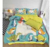 WunM Studio Reversible 3D Duvet Cover Set with Pillowcases,Soft MicrofibreDouble Sided cartoon dinosaur Bedding,Easy Care Cute cartoon dinosaur theme Quilt Cover King Double Single Sizes