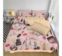 WunM Studio Reversible 3D Duvet Cover Set with Pillowcases,Soft MicrofibreDouble Sided Perfume lipstick Bedding,Easy Care Cartoon cute elements Quilt Cover King Double Single Sizes