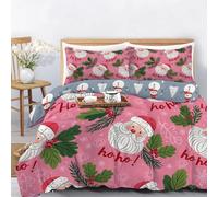 WunM Studio Reversible Christmas Duvet Cover King,3D Print pink wreath with Santa Claus Pattern,Cozy Holiday Bedding Set with Zipper & Corner Ties, Ultra Soft Microfiber, 3Pcs