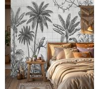 WunM Studio Sketching a Tropical Jungle Mural Wallpaper, Light Gray Background Parrots, Sloths Wall Mural,Vintage Wallpaper for Living Room,Bedroom,Dinning Room 145" H x 100" W (Not Peel and Stick)