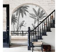 WunM Studio Sketching a Tropical Jungle Wall Murals,Parrots, Sloths Mural No-Self-Adhesive Wall Covering Fabric,Large Photo Wallpaper for Living Room Bedroom Kitchen Office Kids,184x127cm