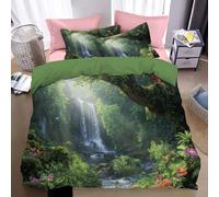 WunM Studio Tree branches and green leaves Bedding Set Rainforest Parrot Comforter Cover for Kids Boys Girls Teens Psychedelic Boho Duvet Cover Bedspread Cover Forest Green Quilt Cover,Double