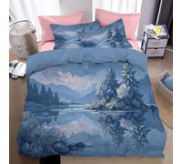 WunM Studio Trees Bedding Set Lake Reflection Comforter Cover for Kids Boys Girls Teens Psychedelic Boho Duvet Cover Bedspread Cover Indigo Quilt Cover,Single