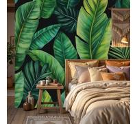 WunM Studio Tropical Leaves Mural Wallpaper, Sage Green Background Geometric Green Plants Wall Mural,Vintage Wallpaper for Living Room,Bedroom,Dinning Room 118" H x 82.6" W (Not Peel and Stick)
