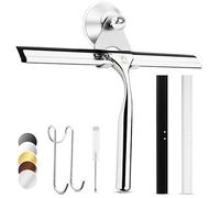 Wunset 25 cm Shower Squeegee, Large Silver Window Squeegee - 6 Pieces Set Including 2 Replacement Silicone Lips, Squeegee Shower Cleaner for Shower Doors and Various Smooth Surfaces (25 cm, Silver)