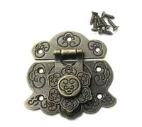 WUNZILO 2pcs Antique Vintage Latches Embossing Hasp Latch Lock Clasp with Screws for Decorative Cabinet Cabinet Jewelry Box Suitcase or Furniture Bronze Colour (M)
