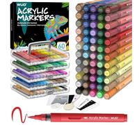 WUO 60 Colors Acrylic Paint Markers Brush Tip with Automatic Ink Control