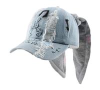 WUODHTW Baseball Cap with Ears Y2k Grunge Metal Iron Ring Chain Distressed Denim Baseball Cap Sun Caps Hiphop Dance Hat