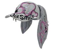 WUODHTW Baseball Cap with Ears Y2k Grunge Metal Iron Ring Chain Distressed Denim Baseball Cap Sun Caps Hiphop Dance Hat