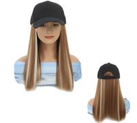 WUODHTW Baseball Cap with Hair Extensions Hat Wig Sun hat Attached Straight Hairpiece Heat Resistant Fiber Synthetic Hair