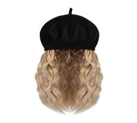 WUODHTW Beret Hat wig women's all-in-one wig beret short wool curly wig wavy hair Bob wig Classic French Wool Hat wig