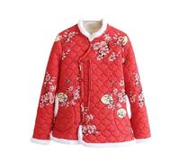 WUODHTW Chinese style Northeast large flower pattern thick cotton jacket retro women's Northeast short cotton jacket