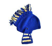 WUODHTW Creative Barbarian Funny Knit Beard Hat Viking Knight Roman Helmet Hat with Mask Cosplay Halloween Beanie Hat Blue