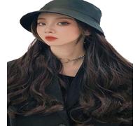 WUODHTW Fisherman's cap wig with Curly Hair extensions Big Long Wavy Hair with Wig Bob Wigs Straight wig Sun hat Wig