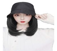 WUODHTW Fisherman's cap wig with Curly Hair extensions Big Long Wavy Hair with Wig Bob Wigs Straight wig Sun hat Wig