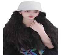 WUODHTW Fisherman's cap wig with Curly Hair extensions Big Long Wavy Hair with Wig Bob Wigs Straight wig Sun hat Wig
