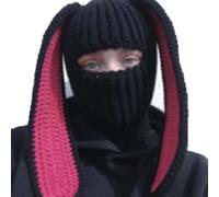 WUODHTW Halloween Men Women Funny Horns Knit Y2k Hat Cat Beanie with Devil Horn Bunny Ear Crochet Ski Mask Balaclava Skull Hat