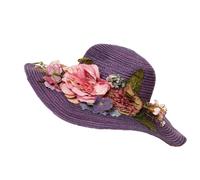 WUODHTW Handmade Crochet Flower Straw Hat Beach Hats for Women Wide Brim Sun Straw Hat Sun Hat UPF 50+ UV Protection Purple
