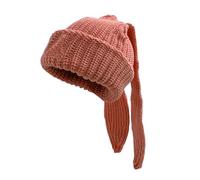 WUODHTW Knit Beanie Hats Cute Bunny Long Ears Funny Hat Fluffy Winter Cap Warm Rabbit Crochet Skull Cap Halloween Hip-hop Hat Pink