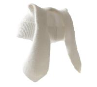 WUODHTW Knit Beanie Hats Cute Bunny Long Ears Funny Hat Fluffy Winter Warm Crochet Ski Skull Cap Halloween Hip-hop Hat White