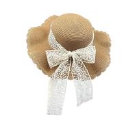 WUODHTW Lace Bow Large Brim Straw hat Women's Summer British Sun Shading Sun Protection hat Beach Sweet Fisherman hat Sun hat Khaki
