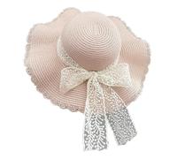 WUODHTW Lace Bow Large Brim Straw hat Women's Summer British Sun Shading Sun Protection hat Beach Sweet Fisherman hat Sun hat