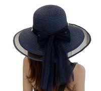 WUODHTW Lace Bow Large Brim Straw hat Women's Summer British Sun Shading Sun Protection hat Beach Sweet Fisherman hat Sun hat