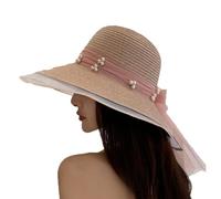 WUODHTW Lace Bow Large Brim Straw hat Women's Summer British Sun Shading Sun Protection hat Beach Sweet Fisherman hat Sun hat