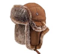 WUODHTW Men's Winter Ushanka Trapper Hat, Brown, One Size, Faux Fur, Windproof, Quick Dry, Antimicrobial, Washable, Military Style, Straight Fit, Solid Pattern, Winter, Adult, Men, Outdoor Enthusiasts