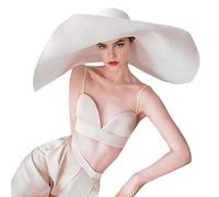 WUODHTW Oversized Beach Straw Hat for Women Summer Beach Cap Wide Brim Sun Visor Hat Floppy Foldable Up UV Protection Sun Hat White
