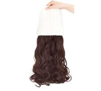 WUODHTW Winter Beanie Hat Knit with Long Wavy Curly Hair Hat Wig Extension Long Wavy Curly Wig with Plush Knitted Hat Warm Wig Hat