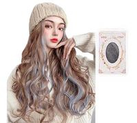 WUODHTW Woman Wig Winter Beanie Hat Knit with Long Wavy Curly Hair Knitted Wool hat with Highlight Dyeing Gradient Long Curly Wig hat