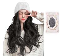 WUODHTW Woman Wig Winter Beanie Hat Knit with Long Wavy Curly Hair Knitted Wool hat with Highlight Dyeing Gradient Long Curly Wig hat