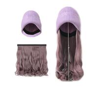 WUODHTW Women Winter Beanie Hat with Wig Big Wavy Curly Hair Knit Attached ski Snow Cap Wig Party Daily Weddings Wig
