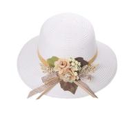 WUODHTW Women's Folable Floppy Hat Wide Brim Sun UV Protection Straw Hat Summer Handmade Flower Sun Beach Cap Sun hat White