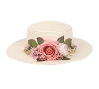 WUODHTW Women's Folable Floppy Hat Wide Brim Sun UV Protection Straw Hat Summer Handmade Flower Sun Beach Cap Sun hat Milk White