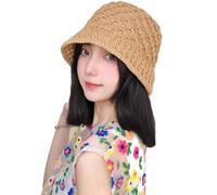 WUODHTW Women's Wig Hat Wig Summer Woven Fisherman Hat Short Straight Hair Wave Head Wig Hat bob wig human hair