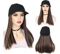 WUODHTW Women's Wig Sun Hat with wig Baseball Cap with Extensions Hat Wig Adjustable Hip Hop Baseball Cap wig Straight Hair