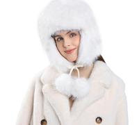 WUODHTW Women's Winter Warm Knit Beanie Skull Cap Russian Ushanka Trapper Hat with Ear Cover Ski Cap Hunting Hat Fur hat White