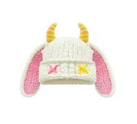 WUODHTW Y2k Funny Knit Beanie Hats Cute Bunny Long Ears Grunge Hat Fluffy Winter Ski Cap Warm Knit Bunny Crochet Party Hat White