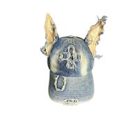 WUODHTW Y2k Iron Ring Trucker Cat Ear Baseball Cap Women Caps Distressed Denim Baseball Cap Grunge Aesthetic Dance Sun Hat