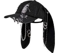 WUODHTW Y2k Iron Ring Trucker Cat Ear Baseball Cap Women Caps Distressed Denim Baseball Cap Grunge Aesthetic Dance Sun Hat