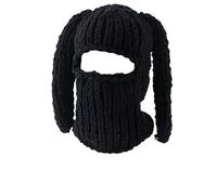WUODHTW Y2k Ski Mask Knit Crochet Beanies Hood Hat Scarf Hooded Winter Warm Beanie Hats Skull Halloween Balaclava Ear Hat Black